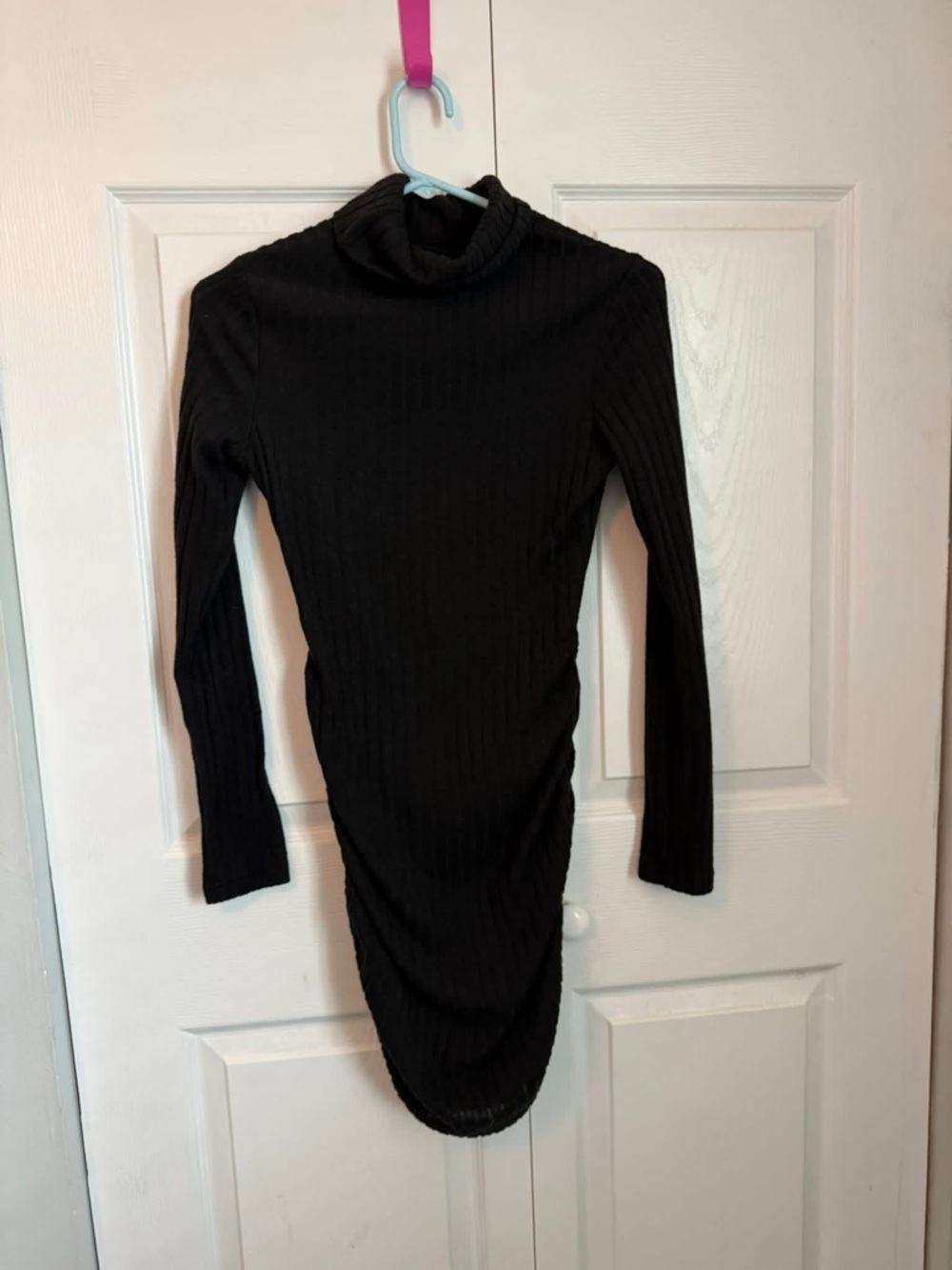 SHEIN Black Ribbed Turtleneck Mini Dress